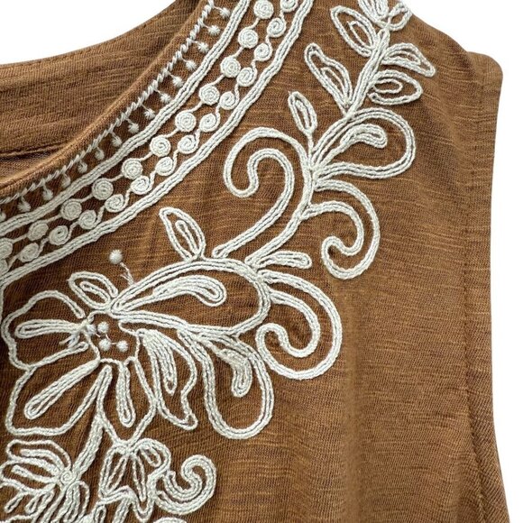 J. JILL  Embroidered Tee Size Medium Sleeveless Cotton Modal Boho Womens Top Tan - Picture 6 of 9